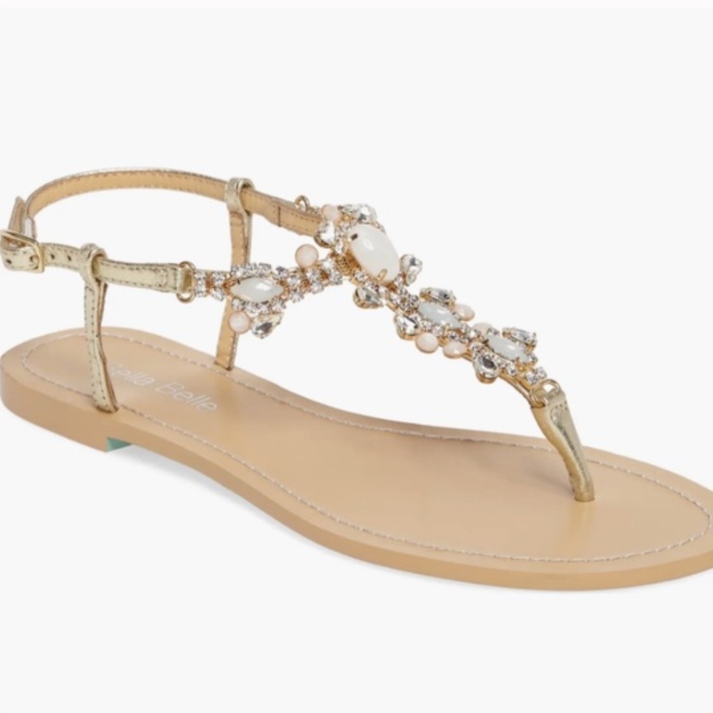 Bella Belle Luna T-Strap Crystal Flat Wedding Bridal Event Sandal Shoe, Size 6